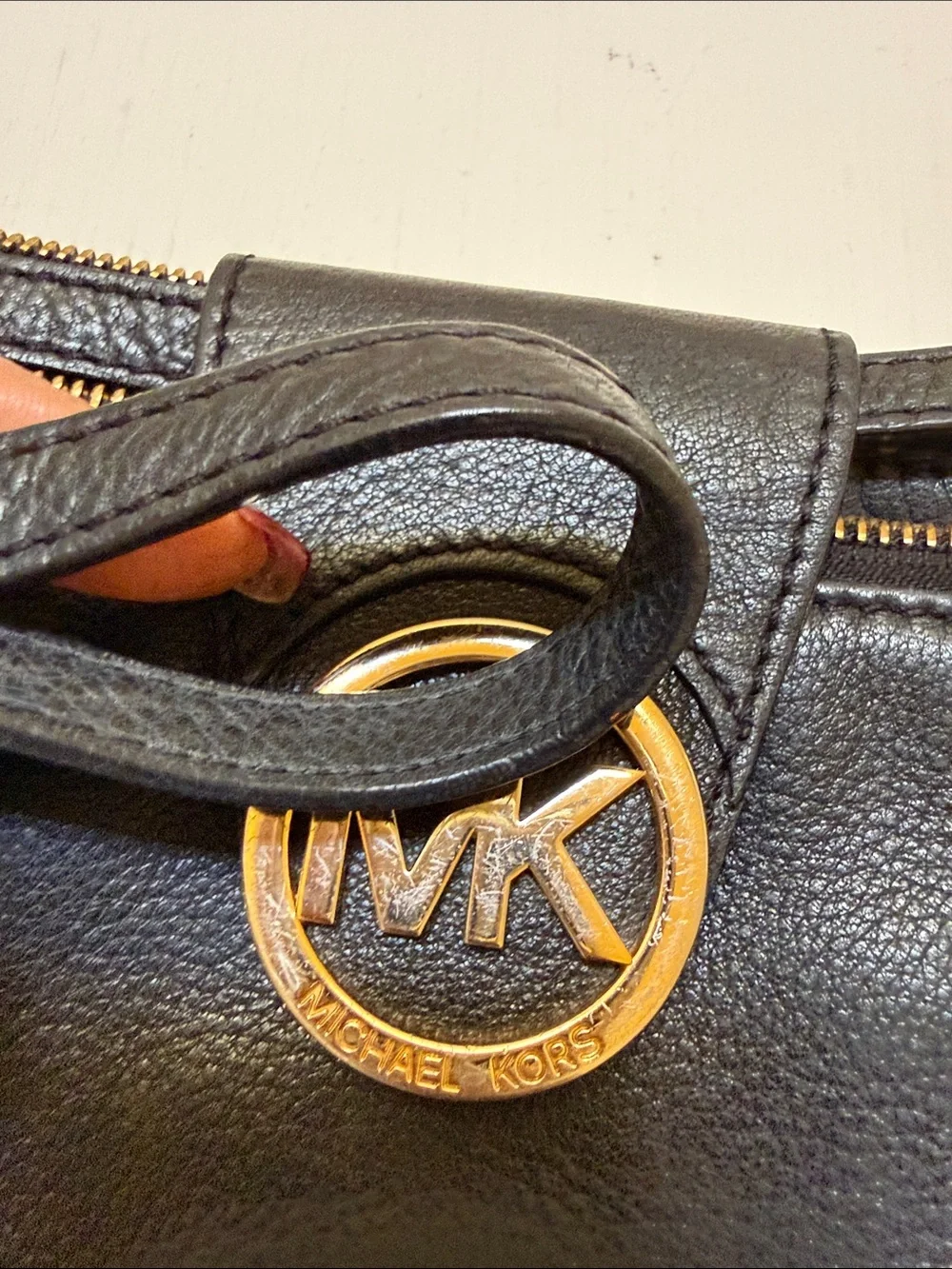 Michael Kors Black Leather Mini Crossbody with Gold MK Emblem
